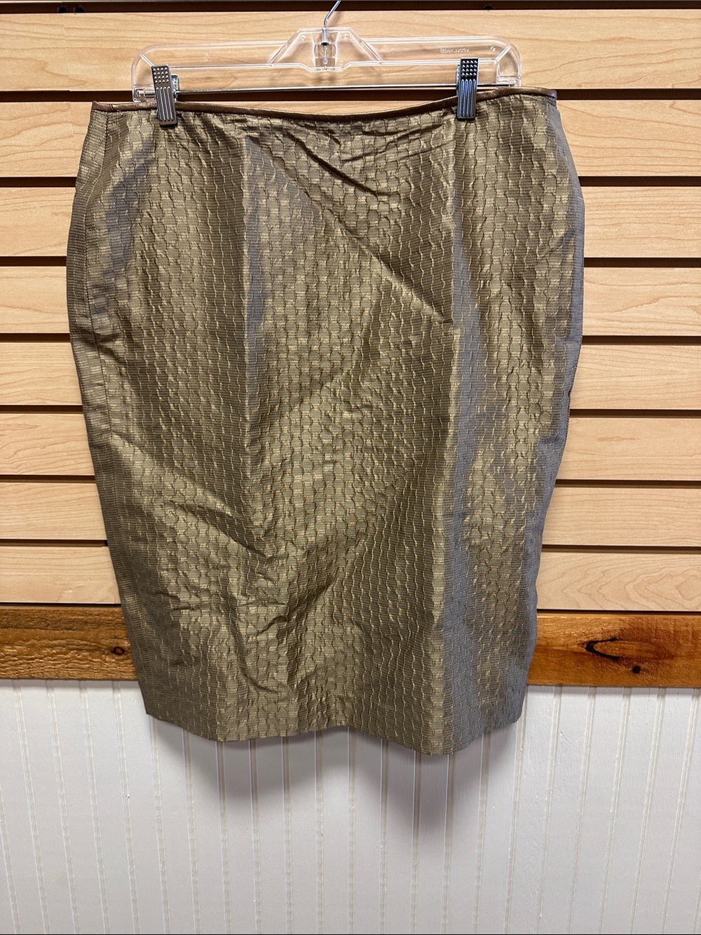 Ellen Tracy Metallic Olive-Gold Textured Pencil Skirt
